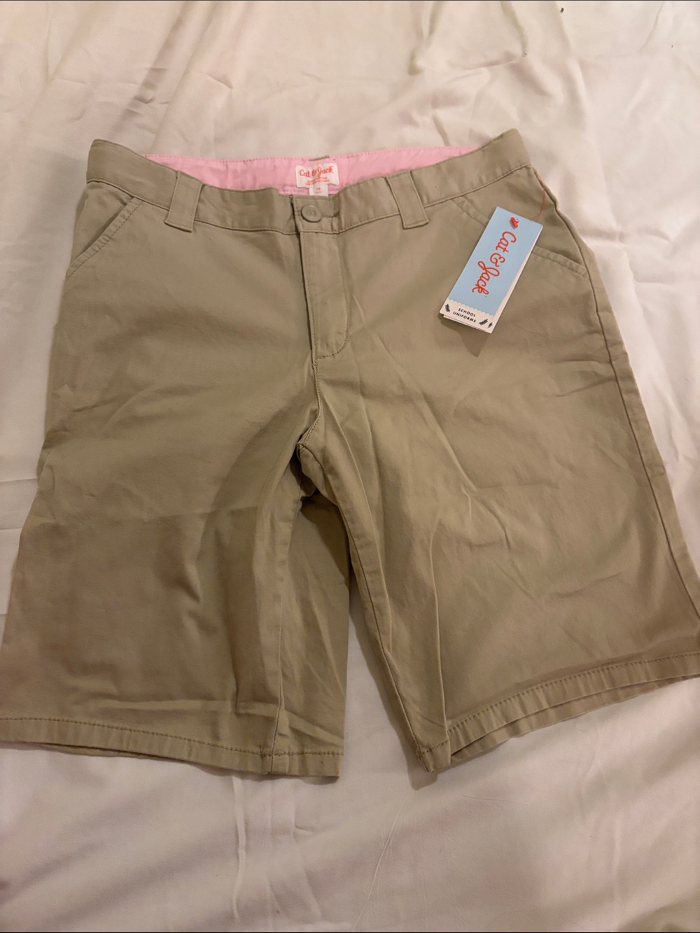 Cat & Jack Khaki/Tan Chino Bermuda Shorts with Pink Waistband